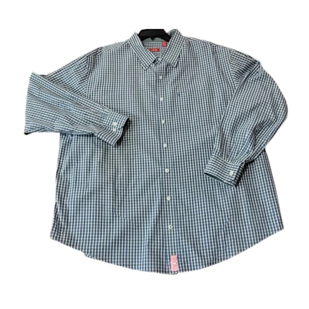 Izod Shirt Mens 3XL‎ Long Sleeve Cotton Dress Preppy Woven Blue Green Plaid